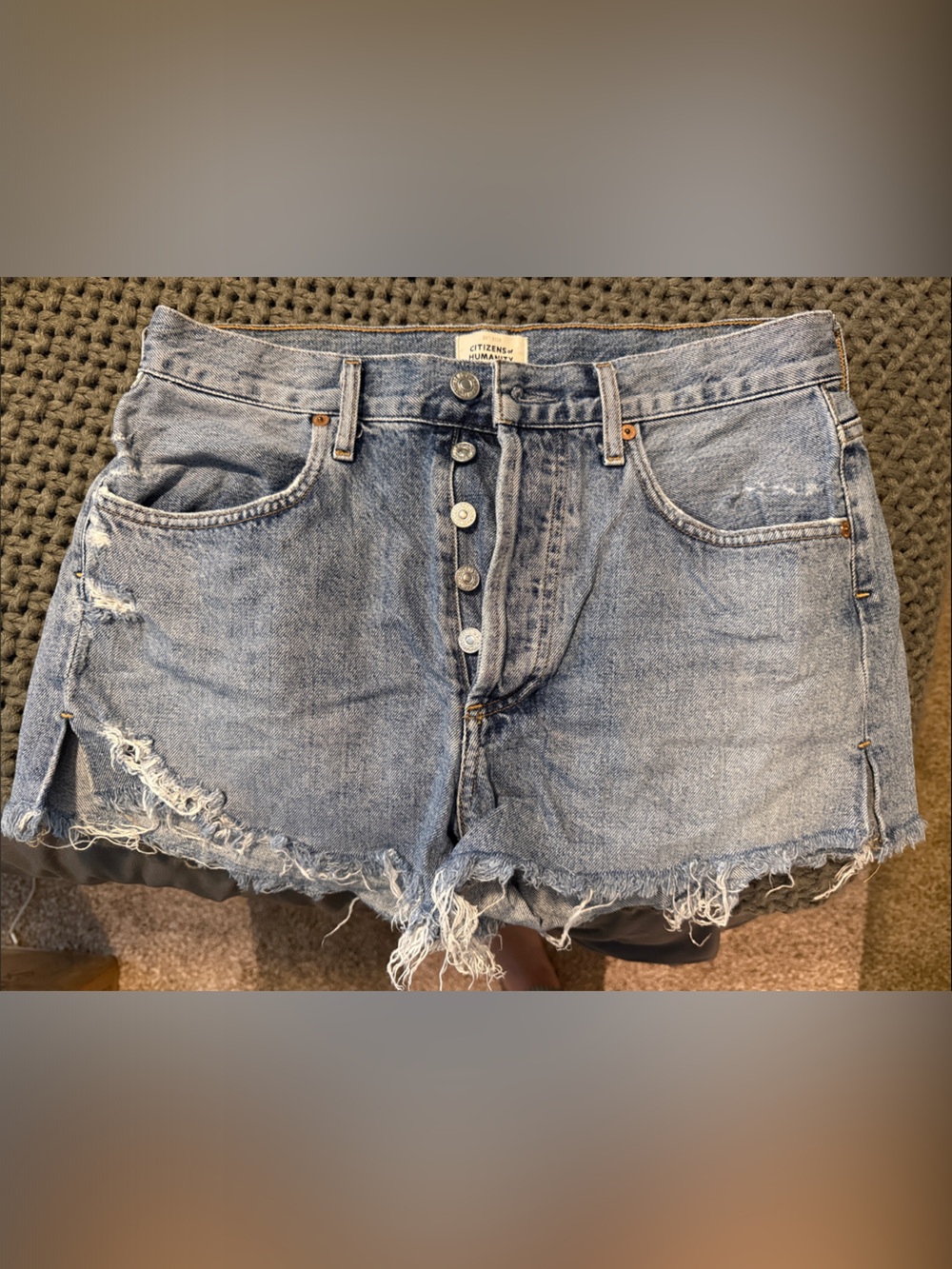 Citizens Of Humanity Light Blue Distressed Denim Jean Shorts